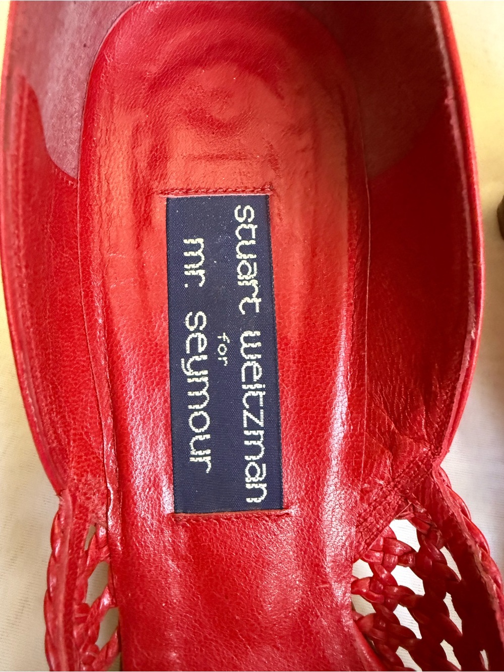 Vintage Stuart Weitzman for Mr. Seymour Red Woven Leather Kitten Heel Pumps - Picture 5 of 8